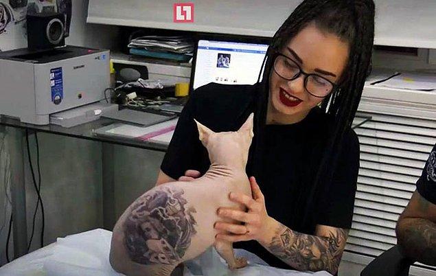 Rus dövme sanatçısı Demon (Şeytan) adındaki Sfenks cinsi kedisini uyuşturup, hayvanın sırtına 'gangster' temalı bir dövme yaptı.