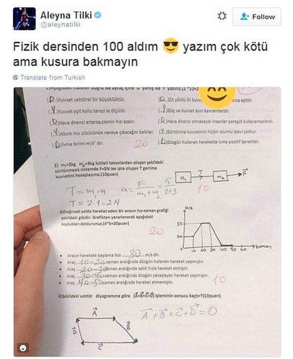 9. Geçtiğimiz günlerde sınav kağıdını Instagram'da yayınladığı için disiplin cezasına çarptırılan Aleyna Tilki'nin sınava yeniden girmesi kararlaştırılmıştı.