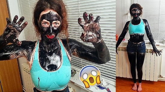 Bütün Vücudunu Siyah Nokta Maskesiyle Kaplayan Bir Acayip Kadın