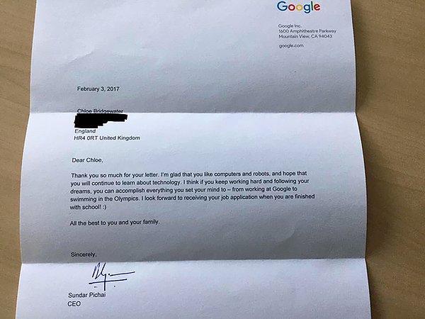 Mektup gerçekten Google'ın CEO'su Sundar Pichai'den geliyor! Bu gerçekten düşünceli davranış örneği şu satırlarla ifade edilmiş...