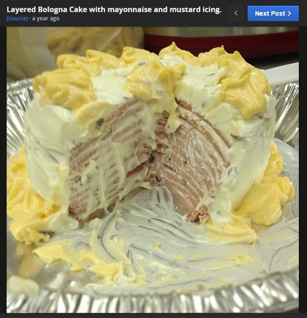 4. Как вам этот чудовищный торт из колбасы, майонеза и горчицы?