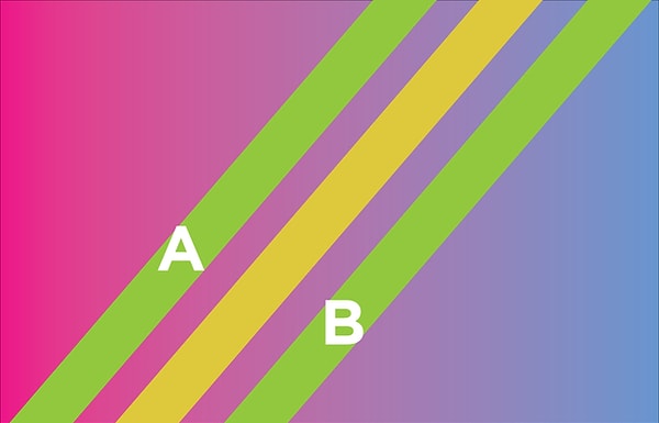 2. Переходим к цвету весенней травы. Полоса А и В отличаются?