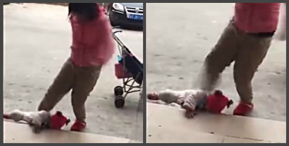 Шок: Мать пнула собственного младенца, потому что он плакал