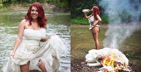 Женщина отпраздновала развод, устроив фотосессию с сожжением свадебного платья