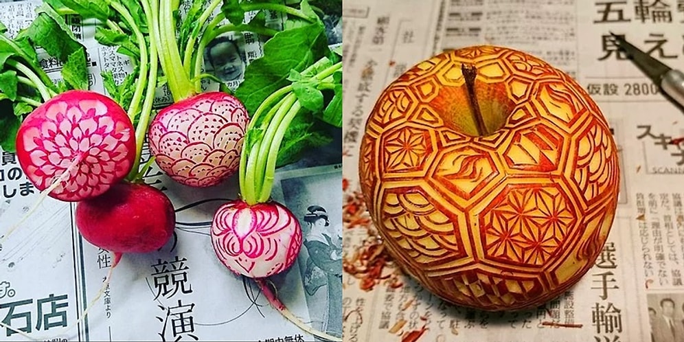 Meyve ve Sebzeler ile Oyma Sanatı Yapan Japon Sanatçıdan 21 Şahane Eser