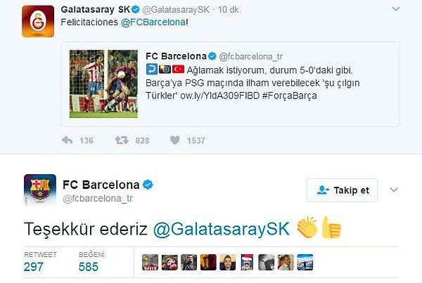 15. Galatasaray'da Neuchatel Xamax maçını hatırlatan Barcelona'ya tebrik mesajı yolladı.