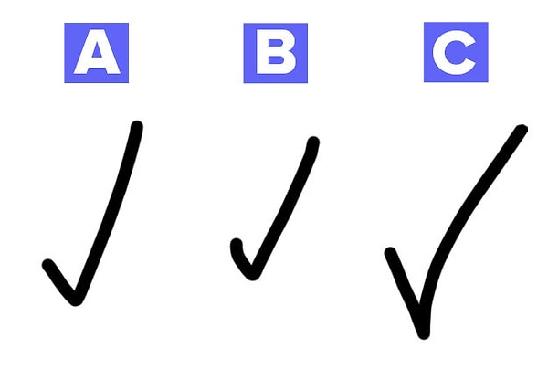 5. Двое из этих галочек были нарисованы женщинами, а одна - мужчиной. Определите ту, что нарисовал мужчина.