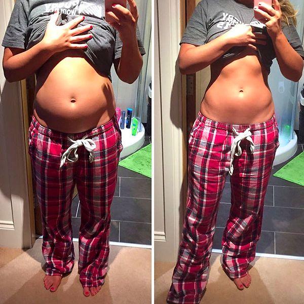 10. These two photos are 12 hours apart, left before bed and right when she woke up.