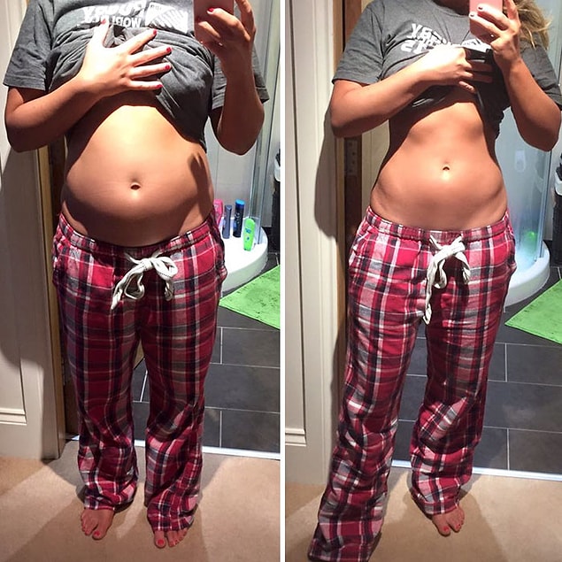 10. These two photos are 12 hours apart, left before bed and right when she woke up.