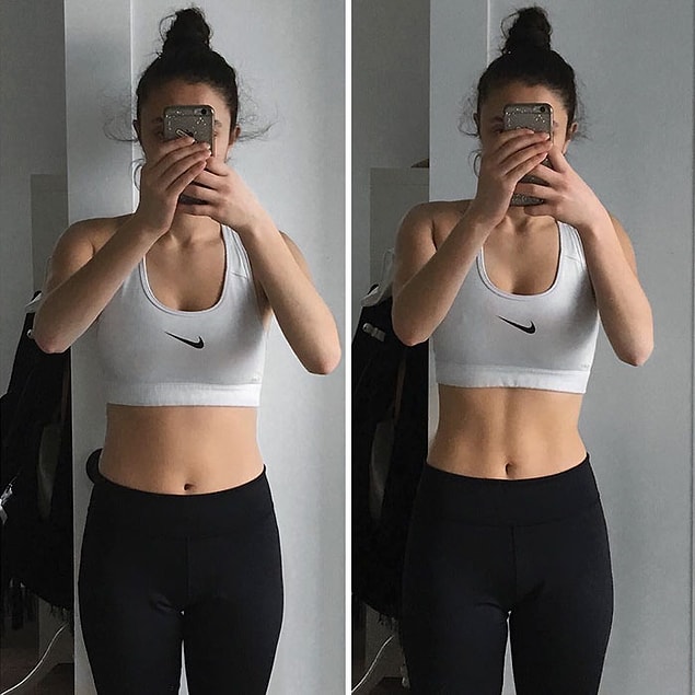 17. On the left she’s flexing pretty hard and on the right she’s not even pushing out.