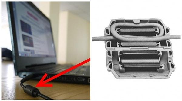 2. Bilgisayarların şarj kablolarında bulunan, kablonun cihaza yakın kısmının üzerinde bulunan silindir yapılı şey: