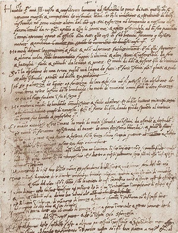 Yaklaşık 539 yıl önce yazılmış bu iş başvurusu mektubu, da Vinci tarafından dönemin Milano Dükü olan Ludovico Sforza'ya.