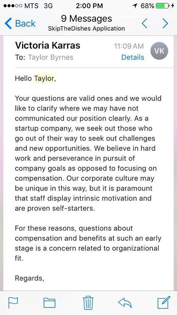 Aldığı bu sert ve beklenmedik ilk cevabın ardından, şirket Taylor'a ikinci bir mesaj göndererek kararının gerekçesini açıkladı.