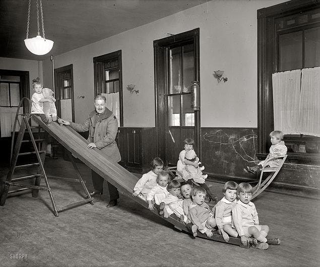 19. Washington, D.C., circa 1921. "Foundling Hospital, playroom." Tots at the Washington Asylum for 'Foundlings'