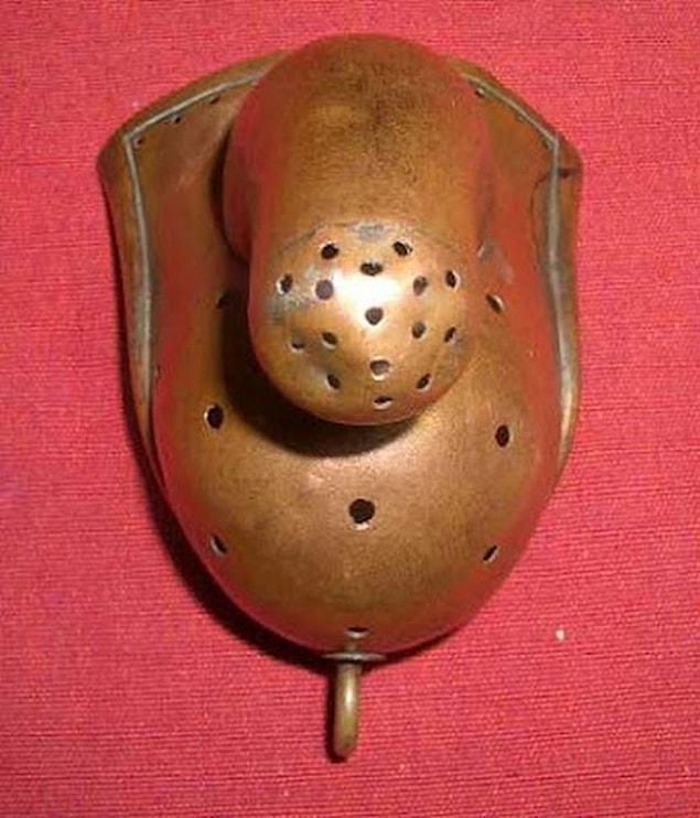 24. In the late 19th century it was a widely held belief that masturbation caused insanity and devices such as this were designed to prevent the wearer from touching or stimulating himself. They were often used in mental institutions.