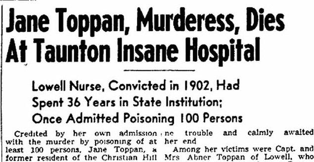 Although she confessed to 31 murders in 1902, it was decided that she wasn't guilty because she was mentally ill and that she would spend the rest of her life in a mental hospital.