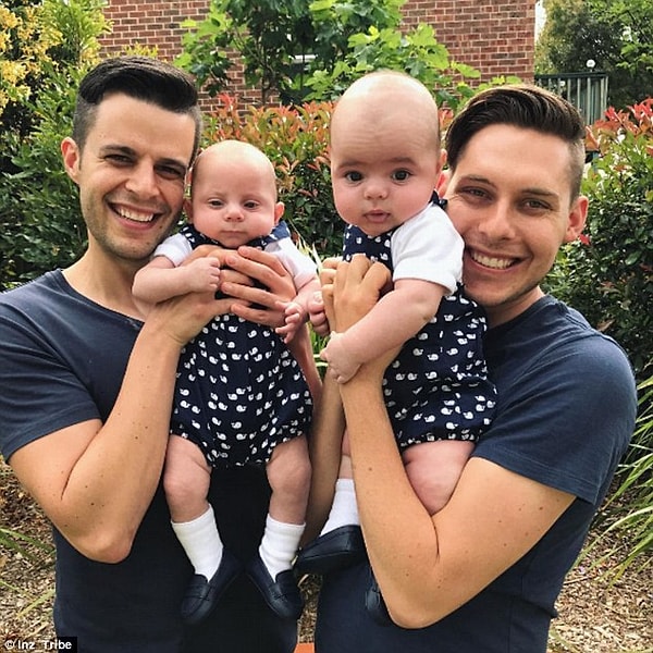 Instagram'da Inz_Tribe adıyla bilinen Sydney'li çift,  kendilerini "iki baba, iki erkek çocuğu ve tüylü bir çocuk" olarak tanımlıyor.