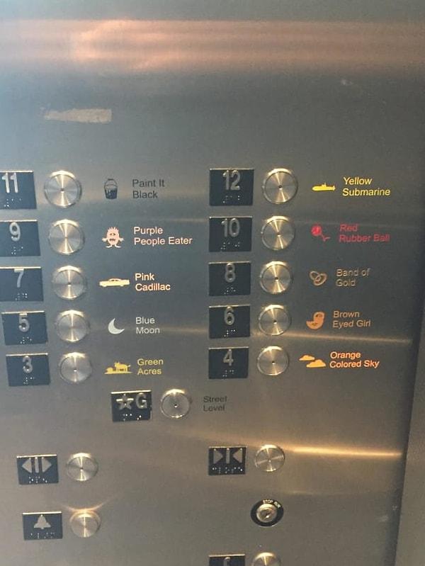11. Nereye park ettiğinizi kolayca hatırlayın diye her kata garip isimler ve resimler veren bu otopark asansörü.