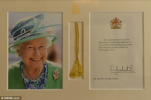 2. А вот, кстати, письмо, которое послала королева Великобритании на их 75-летнюю годовщину