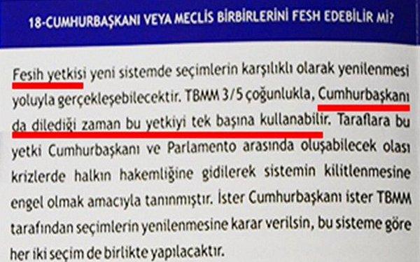 AKP'nin dağıttığı referandum broşürü: 'TBMM 3/5 çoğunlukla, Cumhurbaşkanı da dilediği zaman bu yetkiyi tek başına kullanabilir'