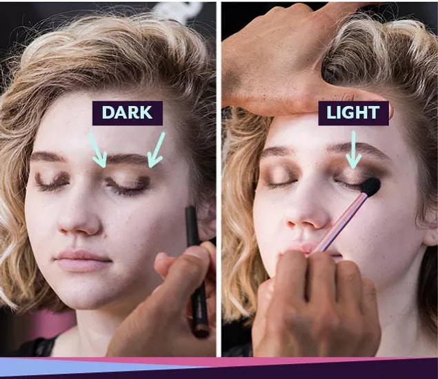 For a quick and easy eye look, apply a dark shadow to the inner and outer corners of your eyes and a light shadow to the middle.