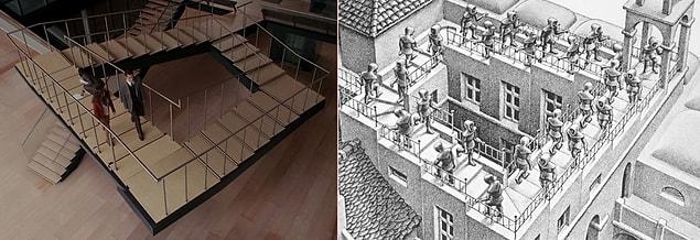 7. With the Penrose stairs Arthur showed Ariadne, they refer to M.C. Escher's lithography.