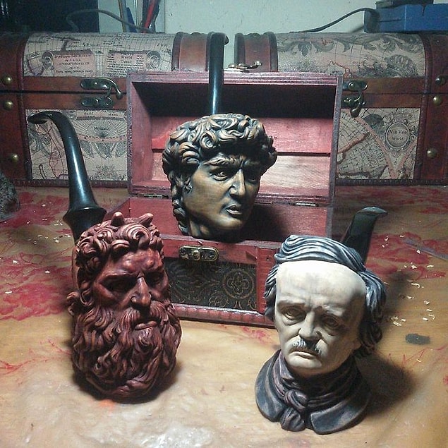 14. The pipe team (Michelangelo’s Moses, David, and E. A. Poe).