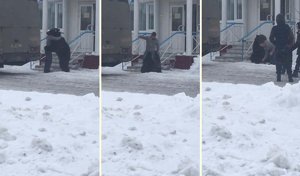 Ayıya Askerlik Arkadaşı Muamelesi Yapan Adam