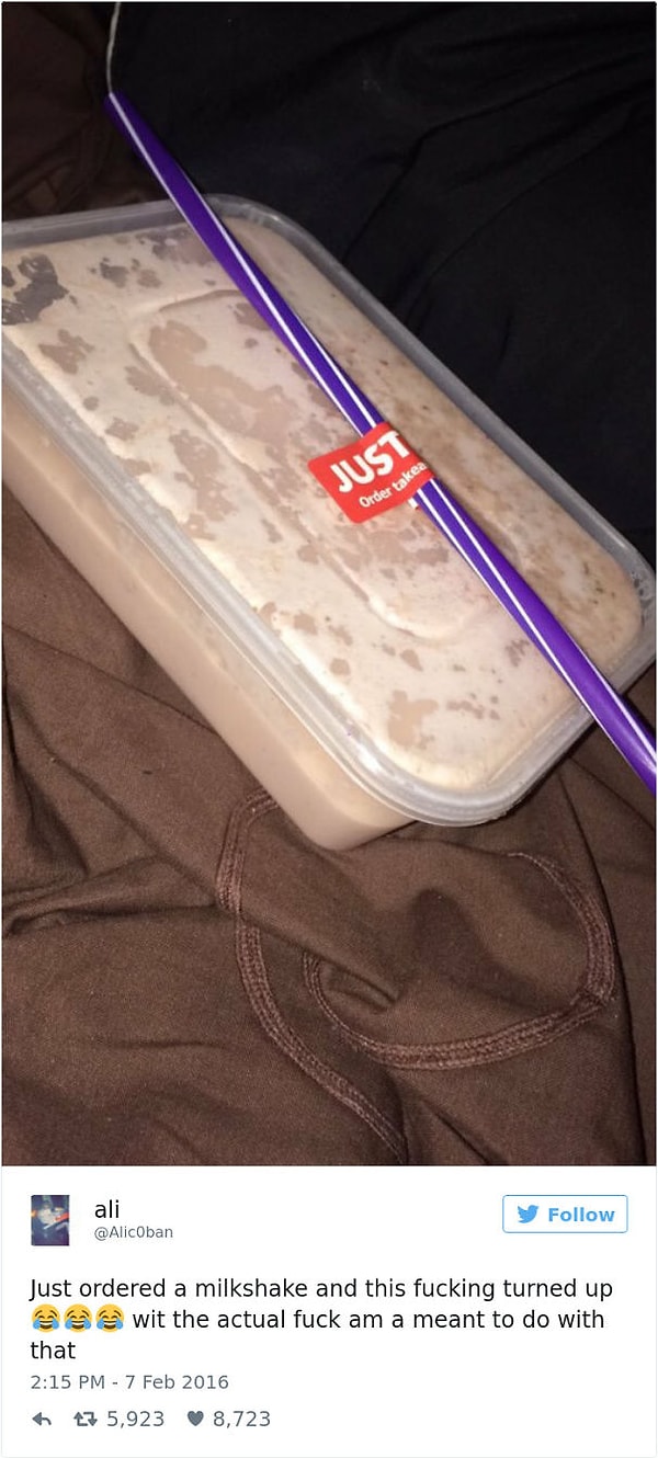 16. "А вот и мой милкшейк. Так мне его доставили. Что с ним делать - не знаю"