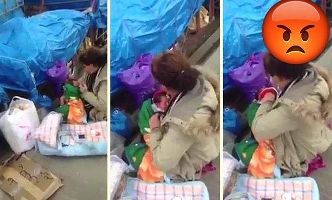 Sen Nasıl İnsansın! Sokak Ortasında Kucağındaki Bebeği Döven Kadın!