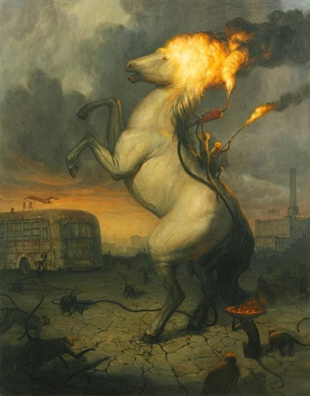 New York artist, Martin Wittfooth, produces stunningly beautiful and detailed allegorical paintings featuring animals wandering through a post-apocalyptic world.