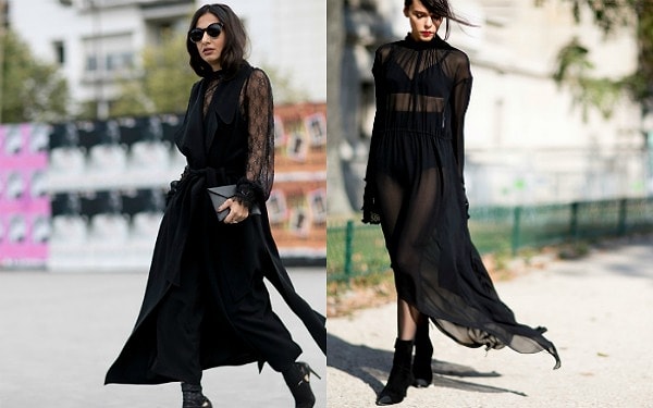 5. В total black луках парадом правят шифон и прозрачные летящие ткани.