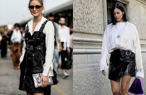 10. Обрати внимание на сочетание фактур. Лёгкий шифон и кожа — вот что правит балом. Кожаные штаны, легинсы, не выходящие из моды уже который год косухи, а также кожаные мини-юбки.