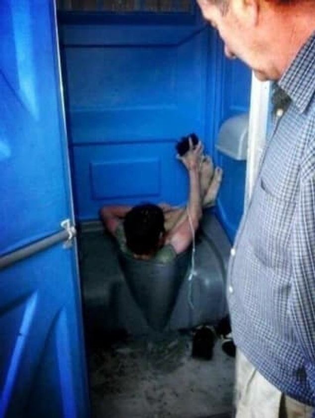 17. This man actually got stuck in a porta-potty.
