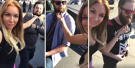 Rastgele Erkeklerin Sakallarını Okşayan Kadın