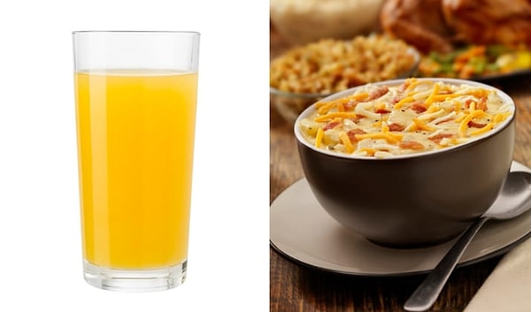 2. Апельсиновый сок + сырный суп с беконом и картофелем