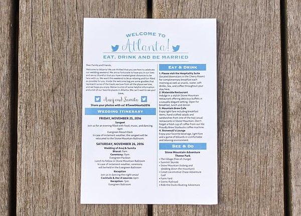 Atlanta'da gerçekleşen düğünlerinde, davetliler için Twitter temasıyla hazırlanmış bilgi kartları hazırladılar.