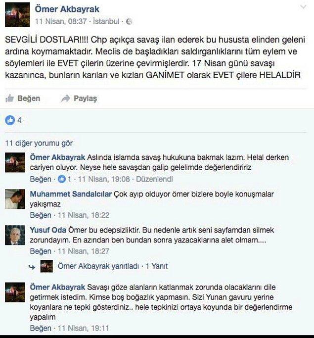 İstanbul Büyükşehir Belediyesi bünyesinde çalıştığı iddia edilen şahıs, kişisel Facebook hesabından işte böyle bir açıklamayla referandumla ilgili düşüncesini paylaştı.