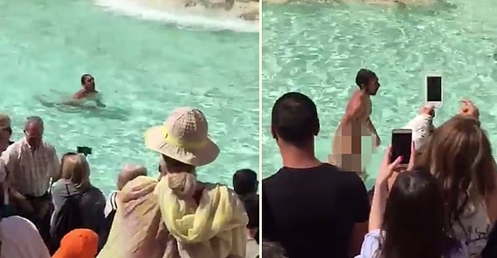 Roma'nın Sembollerinden Aşk Çeşmesi'nde Çıplak Bir Şekilde Yüzen Adam