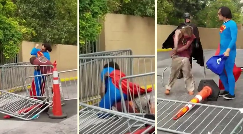 Evsiz Adamı Döven Superman Kostümlü Adam