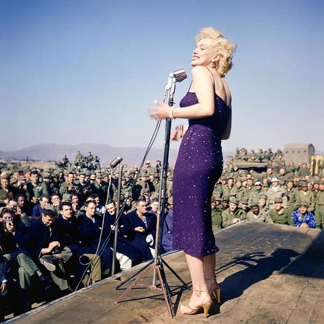 21. Marilyn Monroe sings to US Marines stationed in Korea after the Korean War in 1954.