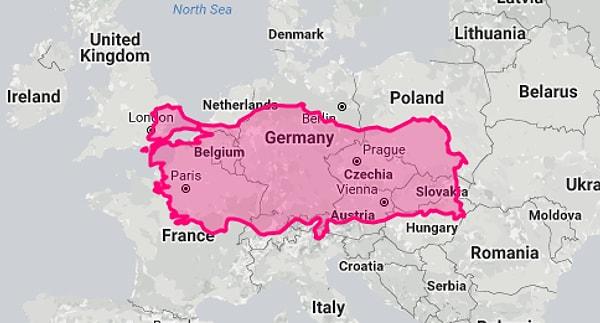 2. Türkiye'nin Avrupa ülkelerine kıyasla gerçek büyüklüğü.