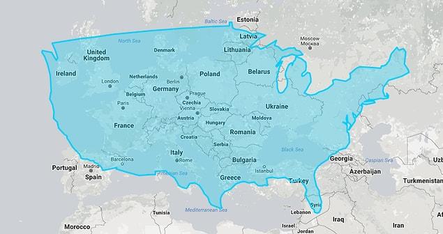 The U.S. almost covers all of Europe.