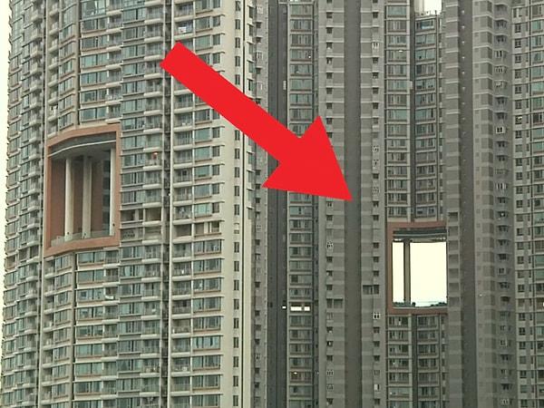 Hong Kong'da , -Çin'de de örneklerine rastlanabiliyor- bazı gökdelenler devasa delikler barındırıyor.