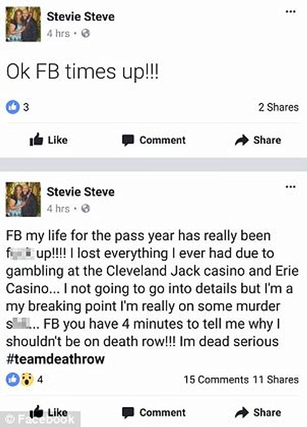 Steve'ın Facebook paylaşımları da felaketin gelişini adım adım gösterir nitelikteymiş.
