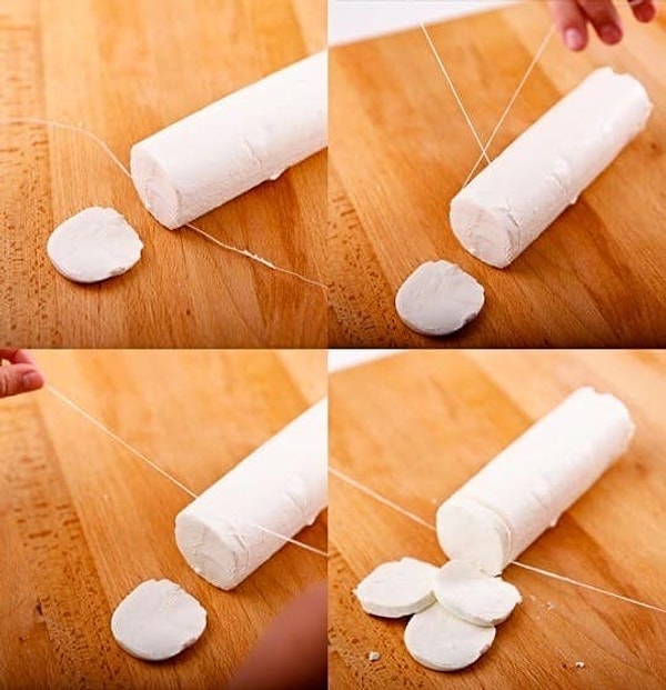 10. Режем нитью замороженное масло на тонкие ломтики!