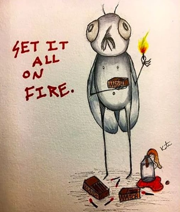 5. Кейт часто рисует жуков, чтобы показать то, что она чувствует по отношению к самой себе.