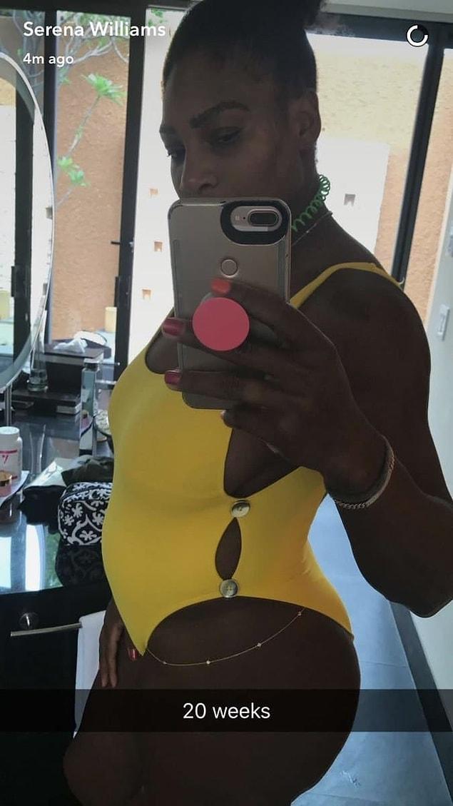Williams revealed her baby bump on Snapchat with the simple caption "20 weeks."