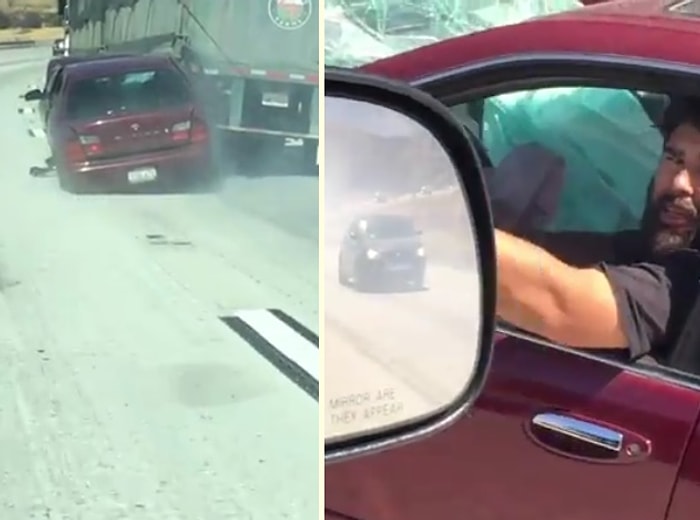 Böyle Bir Şey Nasıl Olabilir? Çarpmanın Etkisiyle Kasaya Takılı Kalan Aracı Metrelerce Sürükleyen Şoför