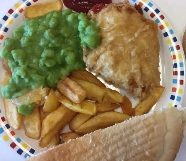 17. Tinned mushy peas that have been microwaved.